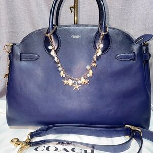 COACH Navy Leather Empire Satchel (Charms not included)